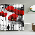 Large bright red poppies on a black and white brushed painted ground