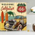 Textured California poster with a Route 66 badge and yellow vintage convertible