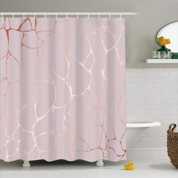 Copper and rose gold marble veining running over an even powder pink ground