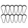 Twelve matte black curtain rings with beaded crowns and closed loops