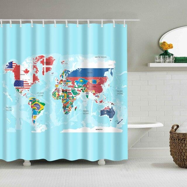 World map with each country filled by its national flag on plain sky blue