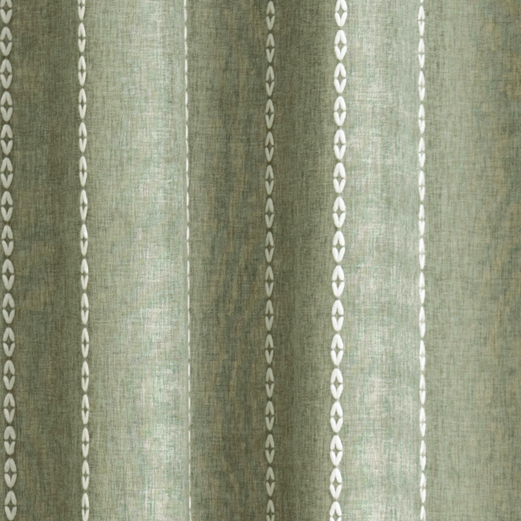 Weighted lower hem holding the sage panel in an even straight fall