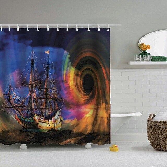 Three masted galleon sailing before a swirling multicoloured vortex in the sky