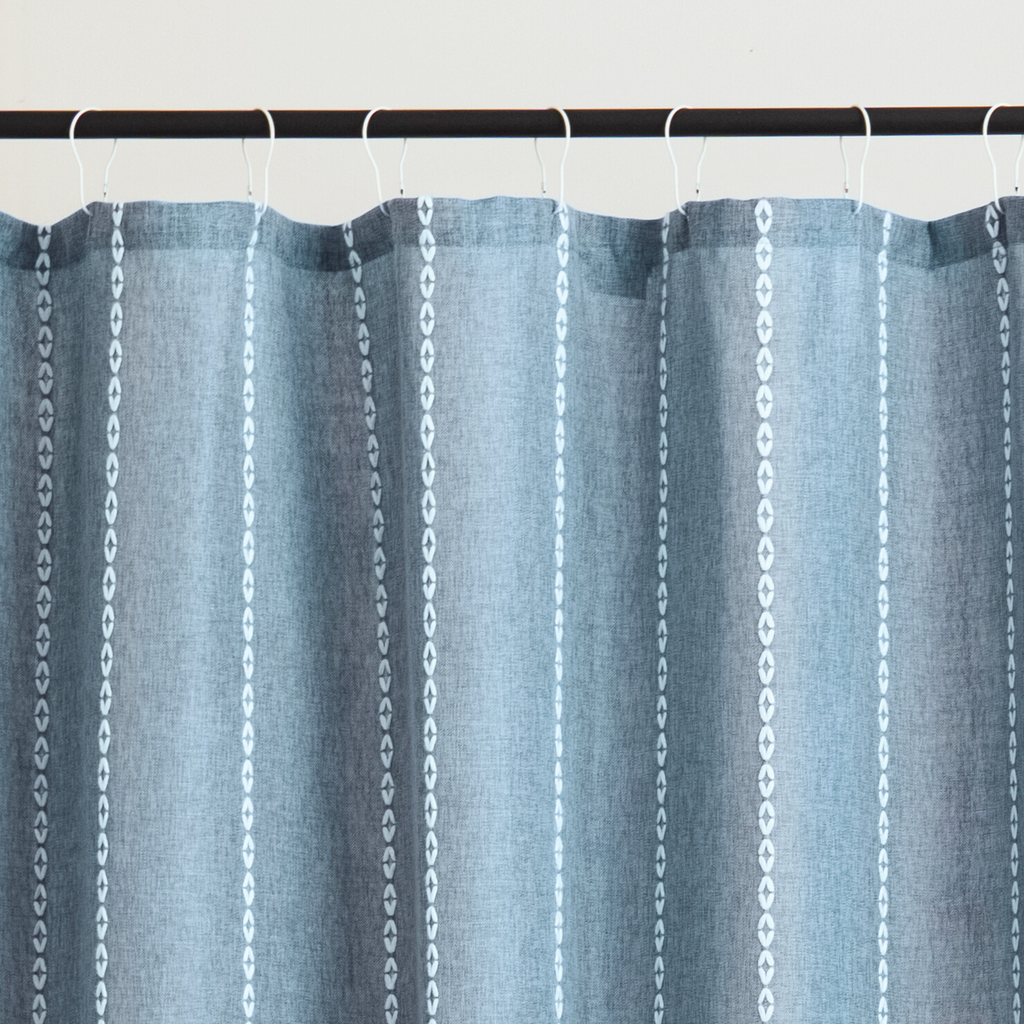 Close detail of the ribbed blue grey weave with no printed motif