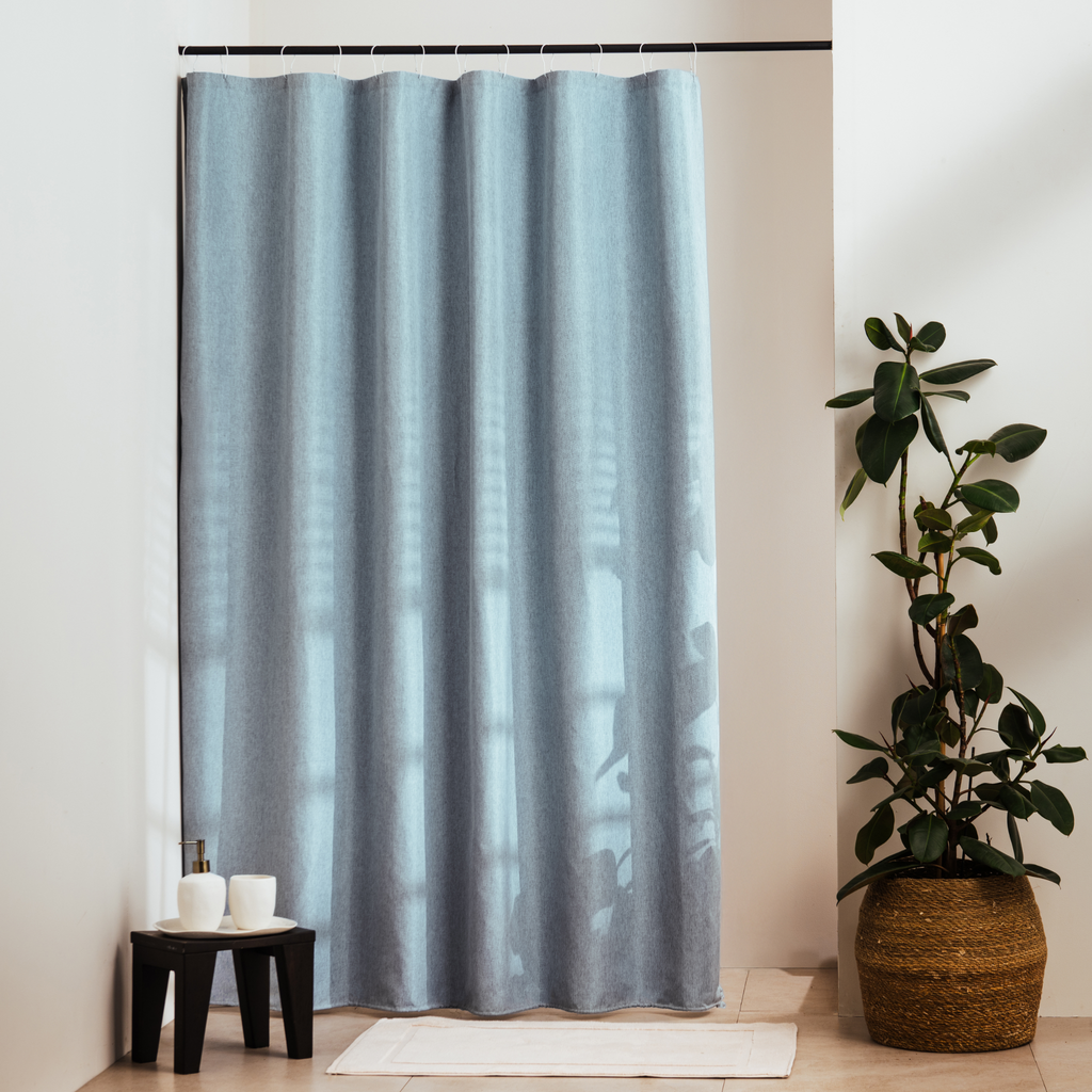 Even powder blue panel with a visible linen-look weave and no pattern