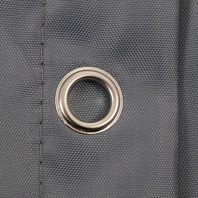 Upper hem of the grey panel with reinforced eyelets for shower hooks