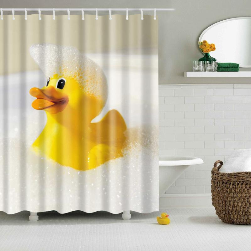 Yellow rubber duck wearing a crown of soap foam among floating bubbles