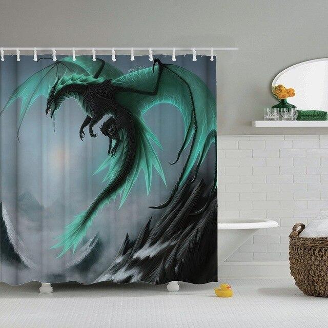 Black dragon with glowing turquoise wings rising through slate mist under a pale moon