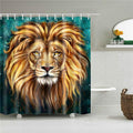 Painted lion with a golden mane at the centre of a starred teal ground