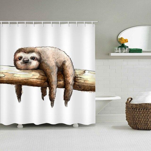 Watercolour sloth draped over a horizontal branch with legs dangling on white