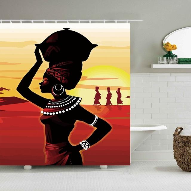 Black silhouette of a woman carrying a basket against a burnt orange sunset