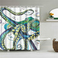 Watercolour octopus spreading teal tentacles with yellow suckers on white