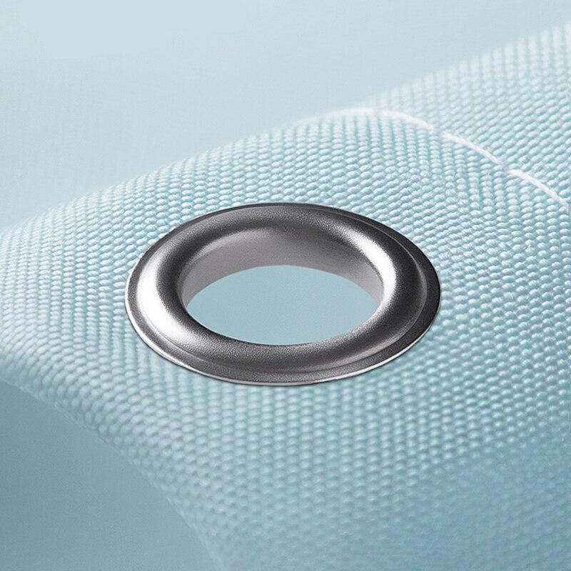 Side view of the straight tailored fall of the powder blue panel