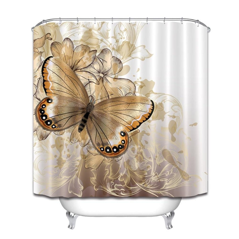 Close detail of the gold filigree scrolls around the butterfly wings