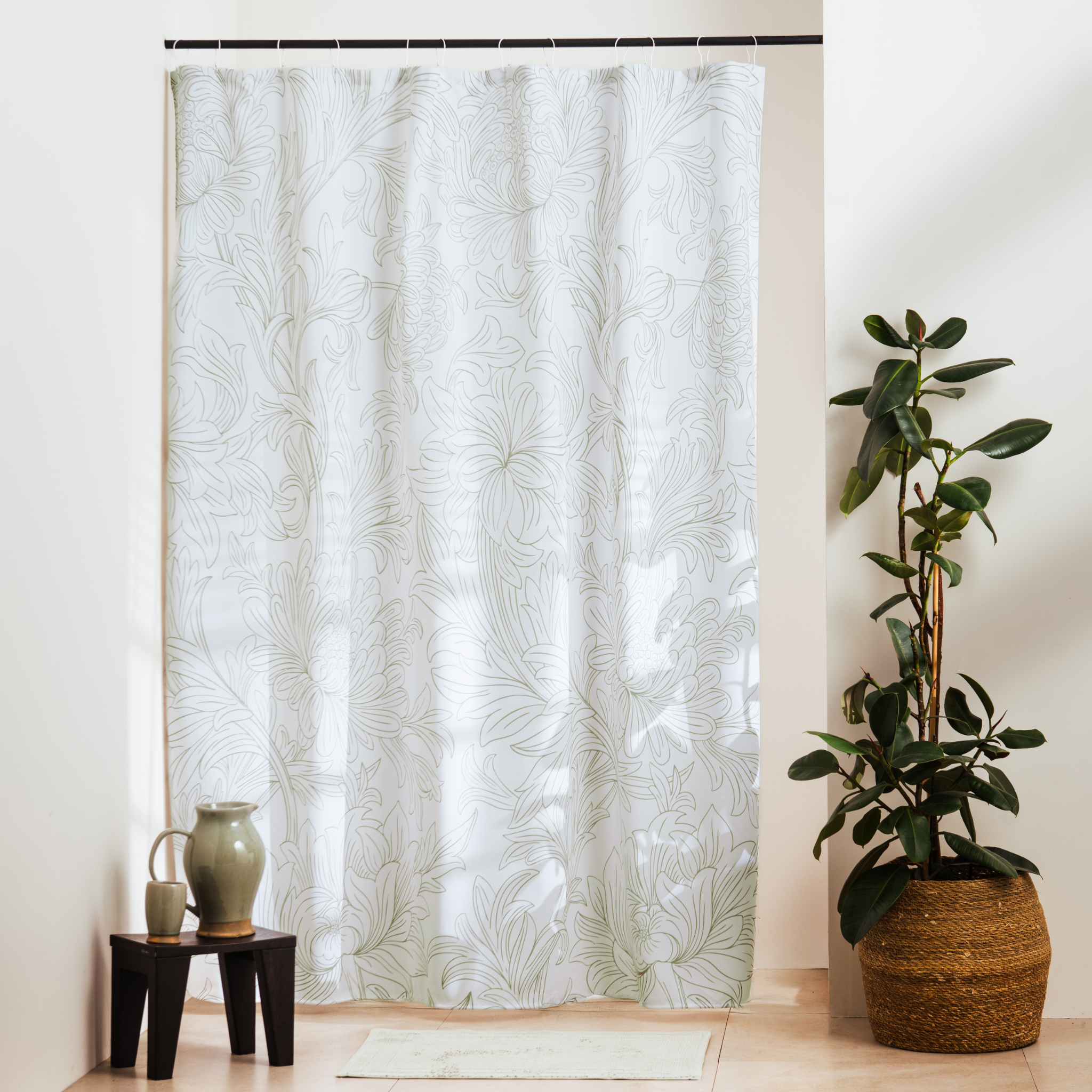 White panel where a tone on tone floral shows only through woven relief